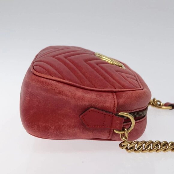 GUCCI GG Marmont Chain Shoulder Bag Leather Red Gold 447632 Auth ep9033 - Picture 6 of 16
